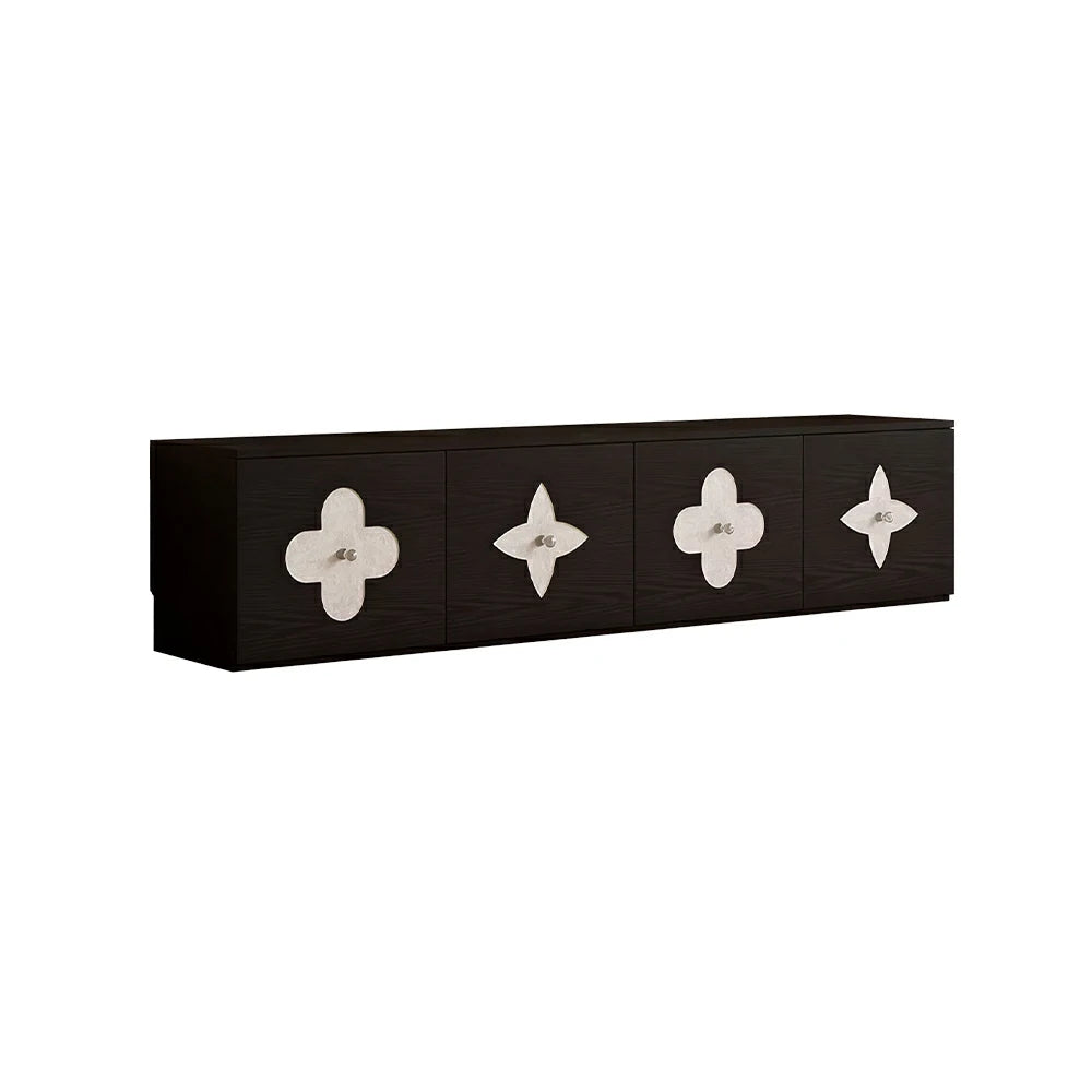 LUXORA Modern TV Cabinet Natural Shell Detail Storage Console for Living Room Entertainment Area - Black