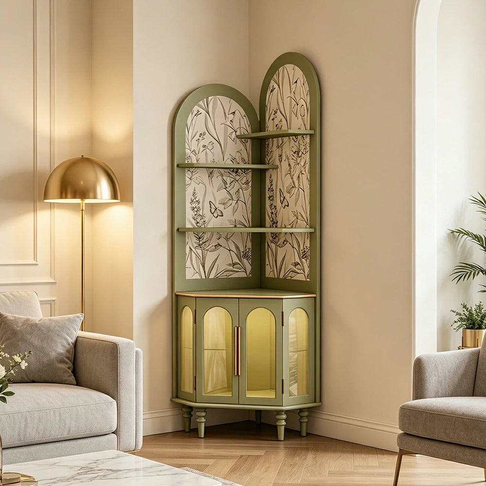 LUXORA Corner Storage Cabinet Multi-Layer Space Saving Organizer for Living Room Small Spaces - Green