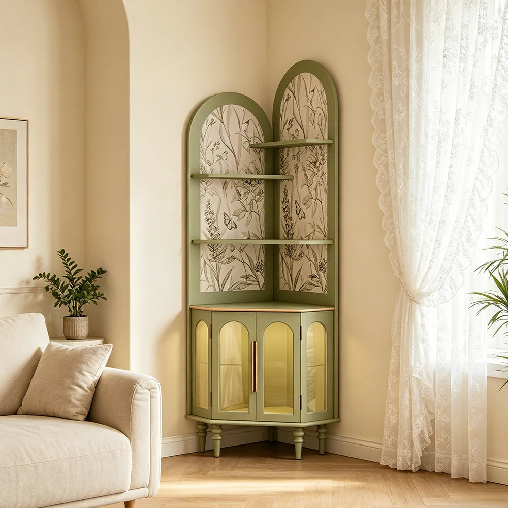 LUXORA Corner Storage Cabinet Multi-Layer Space Saving Organizer for Living Room Small Spaces - Green