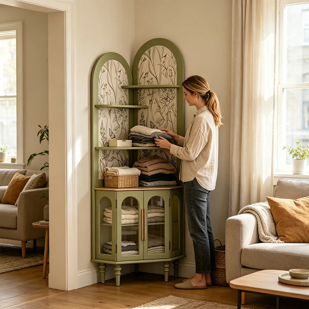 LUXORA Corner Storage Cabinet Multi-Layer Space Saving Organizer for Living Room Small Spaces - Green