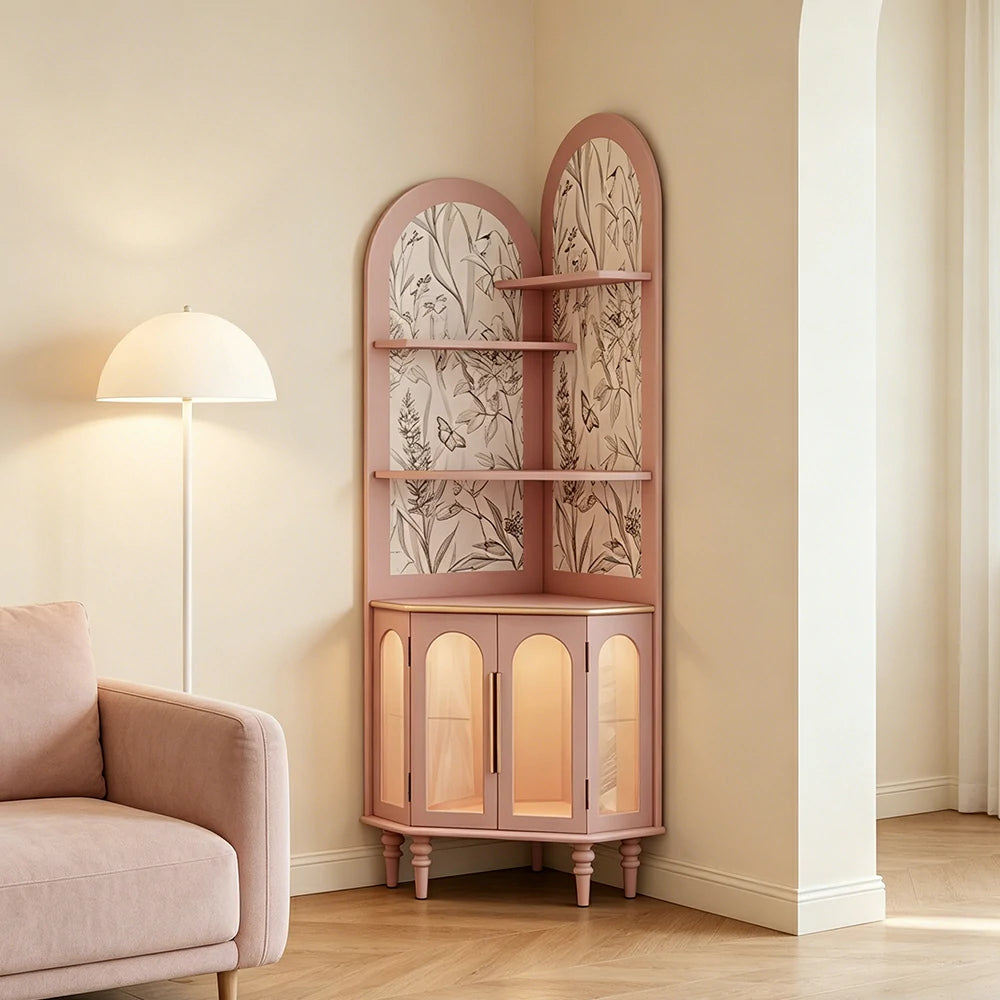 LUXORA Corner Storage Cabinet Multi-Layer Space Saving Organizer for Living Room Small Spaces - Pink
