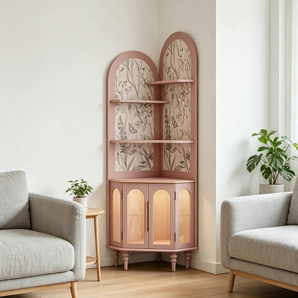 LUXORA Corner Storage Cabinet Multi-Layer Space Saving Organizer for Living Room Small Spaces - Pink