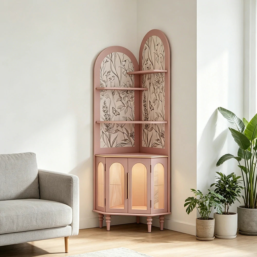 LUXORA Corner Storage Cabinet Multi-Layer Space Saving Organizer for Living Room Small Spaces - Pink