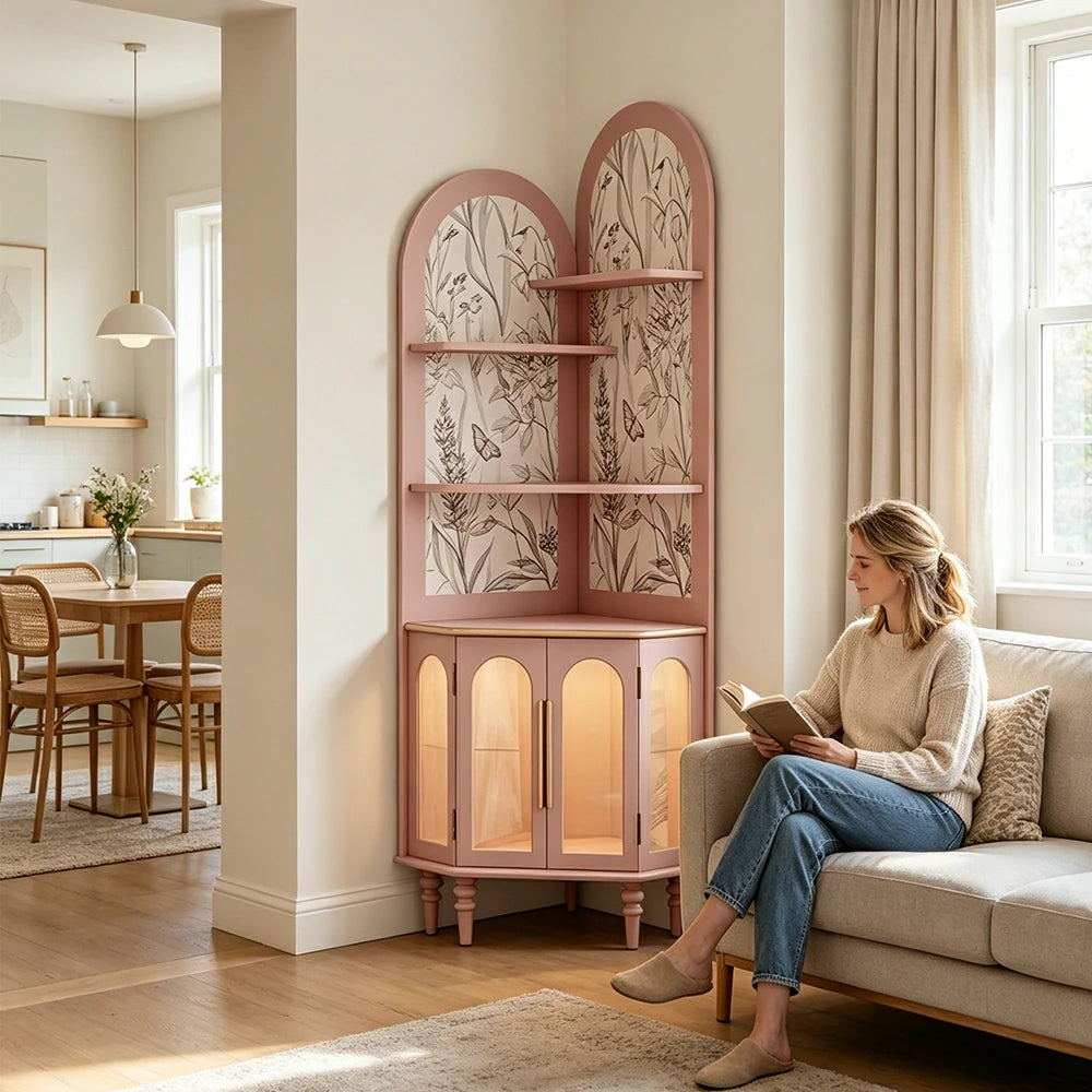 LUXORA Corner Storage Cabinet Multi-Layer Space Saving Organizer for Living Room Small Spaces - Pink