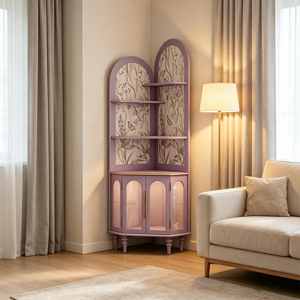 LUXORA Corner Storage Cabinet Multi-Layer Space Saving Organizer for Living Room Small Spaces - Purple