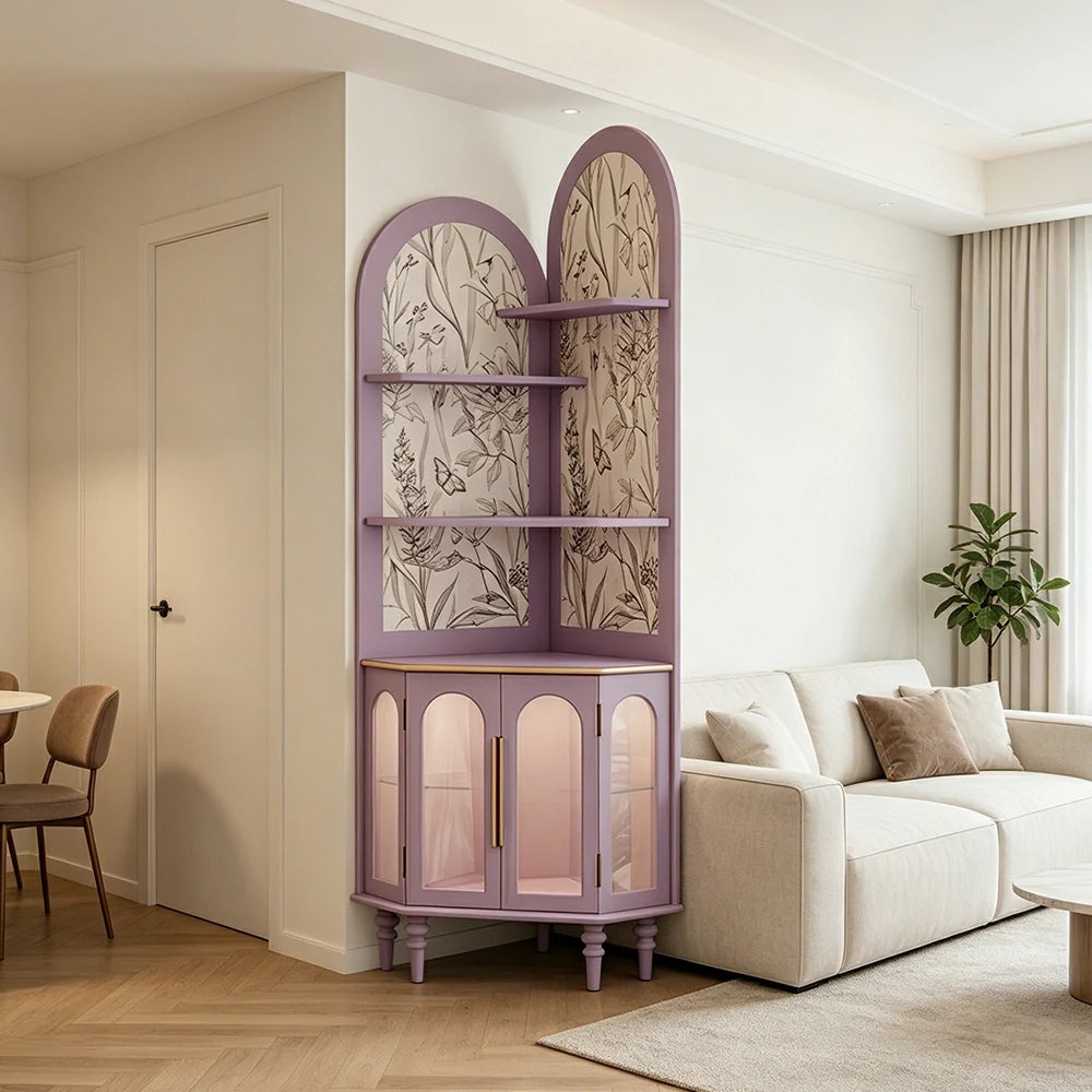 LUXORA Corner Storage Cabinet Multi-Layer Space Saving Organizer for Living Room Small Spaces - Purple