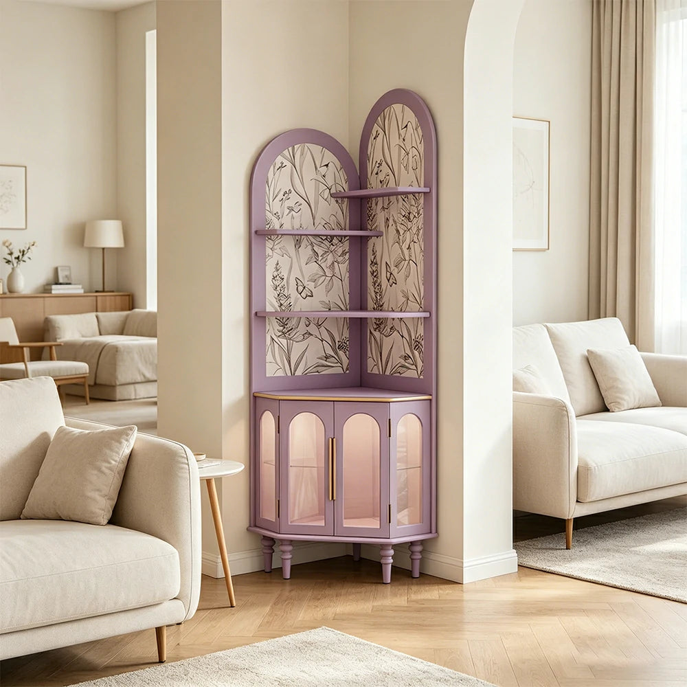 LUXORA Corner Storage Cabinet Multi-Layer Space Saving Organizer for Living Room Small Spaces - Purple
