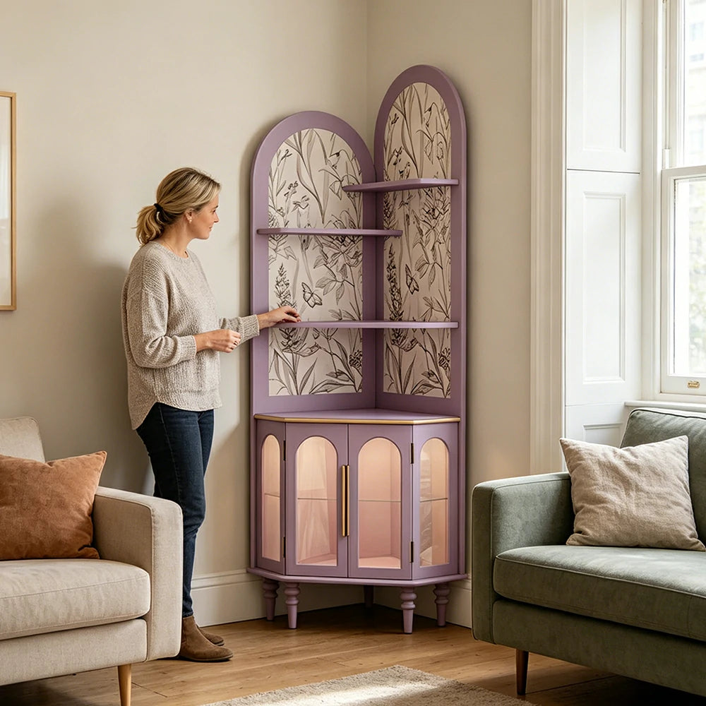 LUXORA Corner Storage Cabinet Multi-Layer Space Saving Organizer for Living Room Small Spaces - Purple