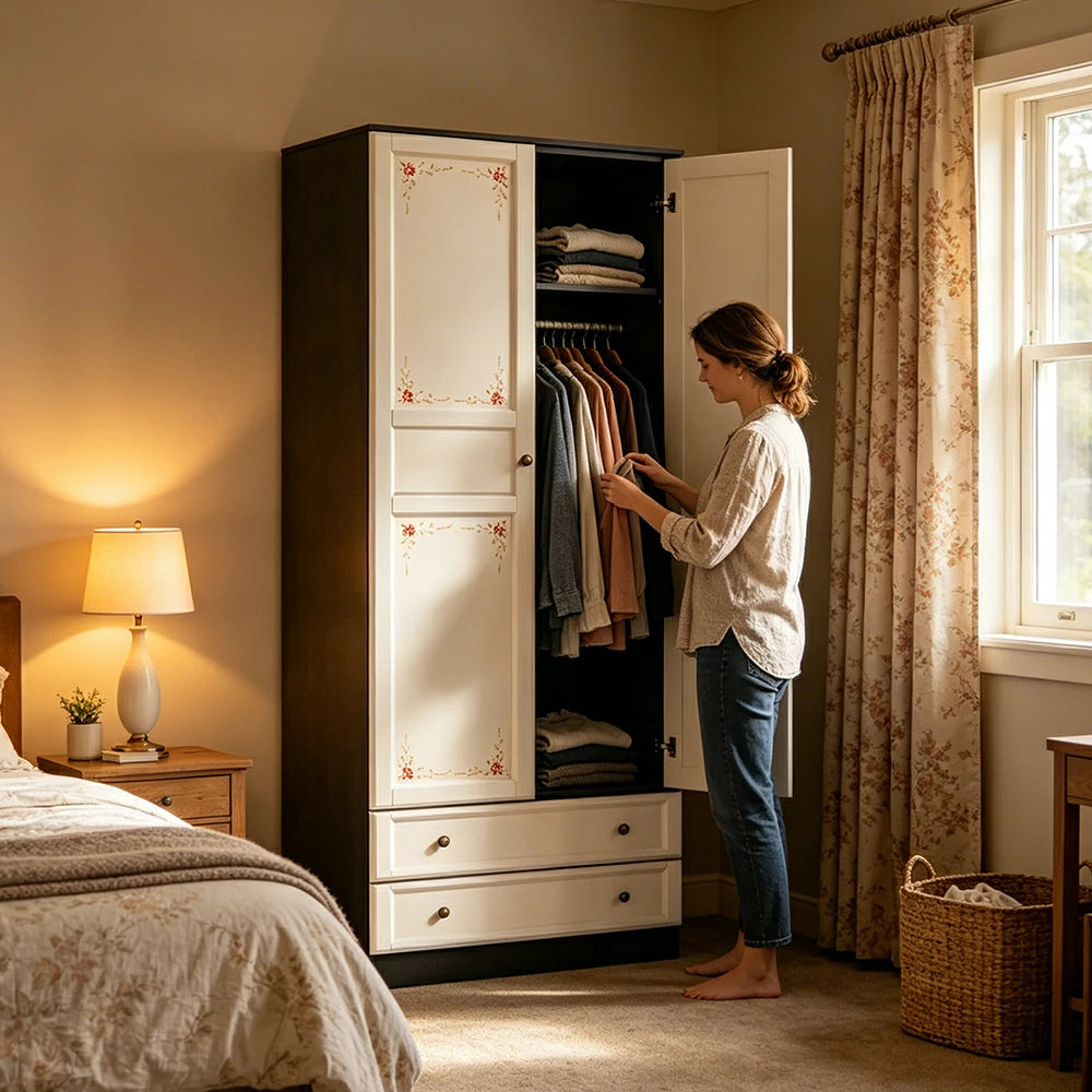 LUXORA Two Door Modular Full Wall Wardrobe Large Capacity Storage Cabinet for Bedroom Walk-In Closet - Beige