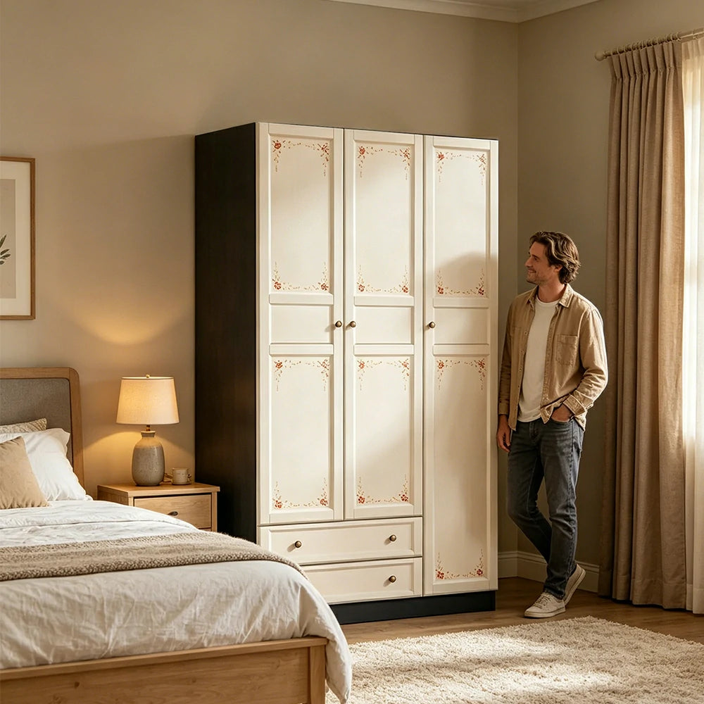 LUXORA Three Door Modular Full Wall Wardrobe Large Capacity Storage Cabinet for Bedroom Walk-In Closet - Beige