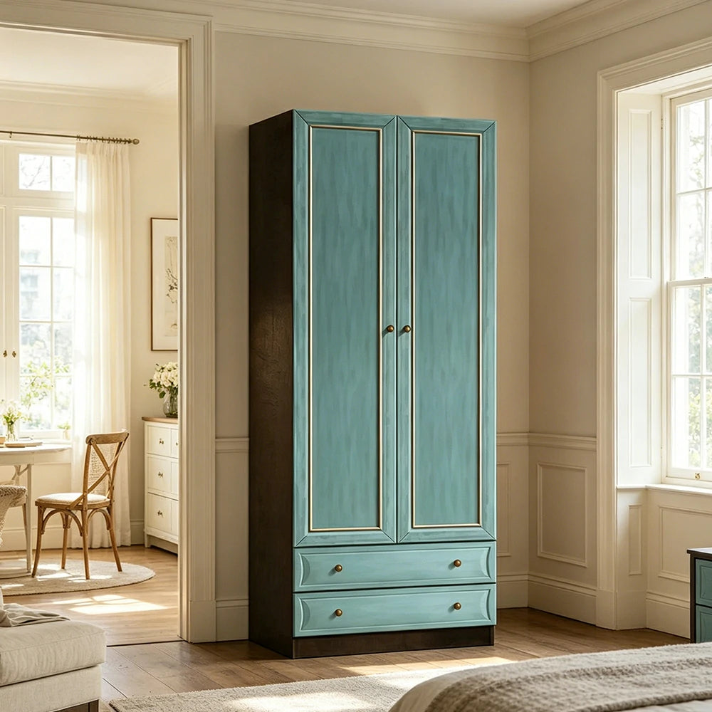 LUXORA Two Door Modular Full Wall Wardrobe Large Capacity Storage Cabinet for Bedroom Walk-In Closet - Blue
