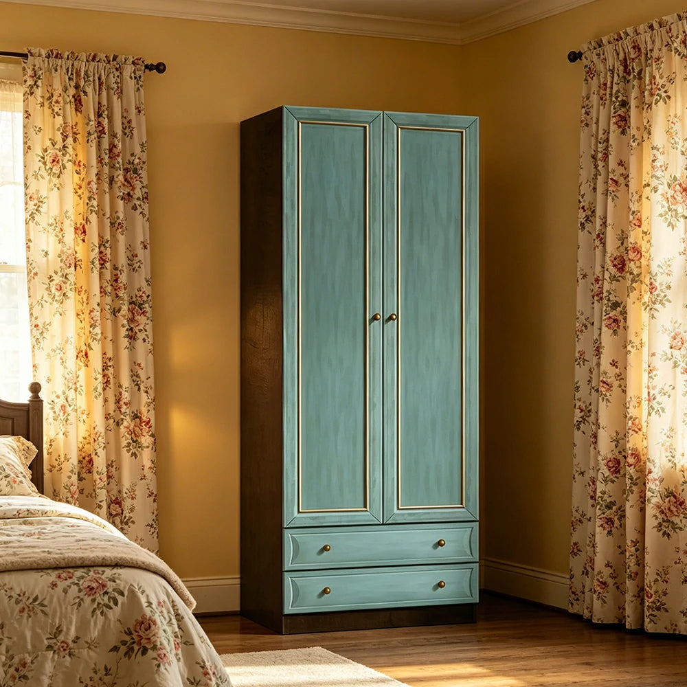 LUXORA Two Door Modular Full Wall Wardrobe Large Capacity Storage Cabinet for Bedroom Walk-In Closet - Blue