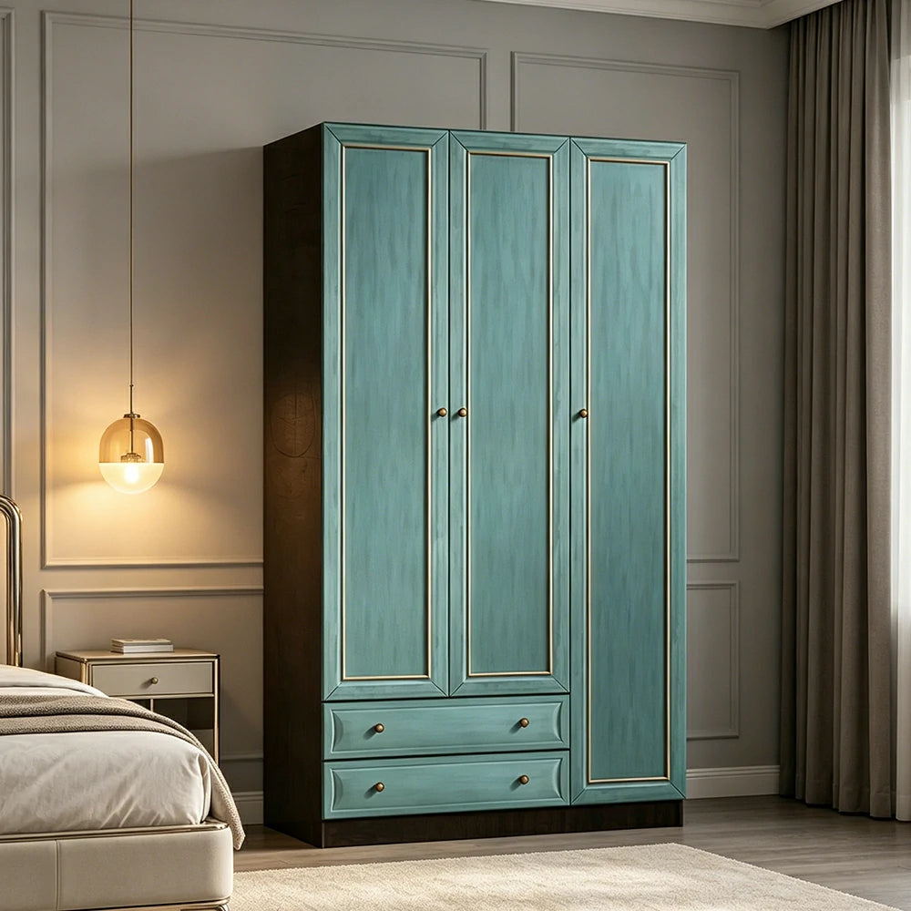 LUXORA Three Door Modular Full Wall Wardrobe Large Capacity Storage Cabinet for Bedroom Walk-In Closet - Blue