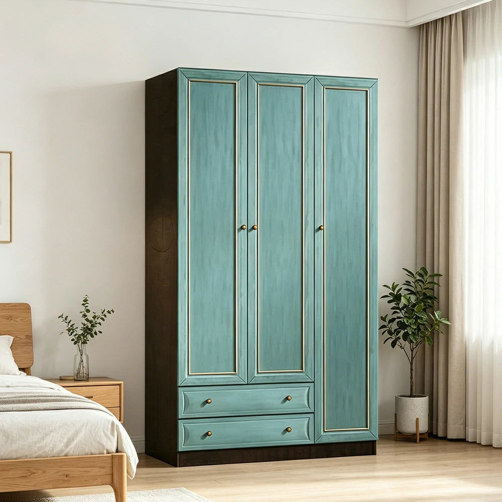 LUXORA Three Door Modular Full Wall Wardrobe Large Capacity Storage Cabinet for Bedroom Walk-In Closet - Blue