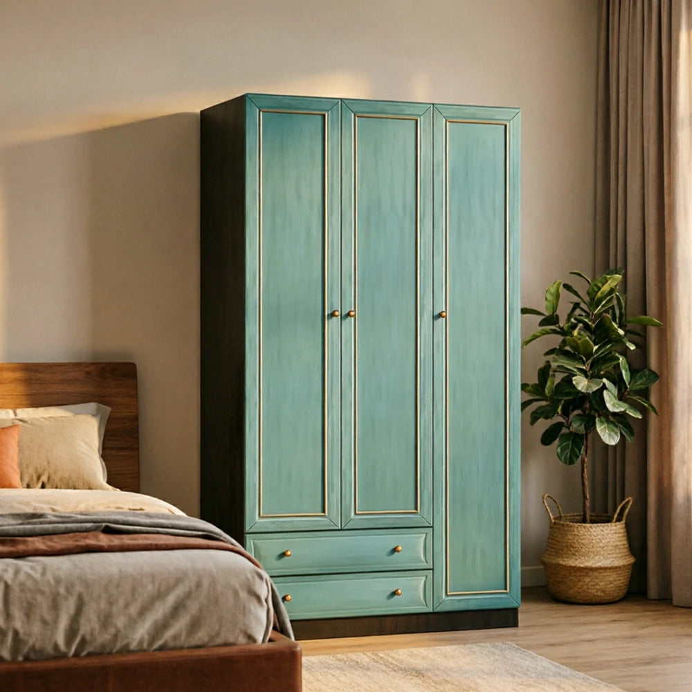LUXORA Three Door Modular Full Wall Wardrobe Large Capacity Storage Cabinet for Bedroom Walk-In Closet - Blue