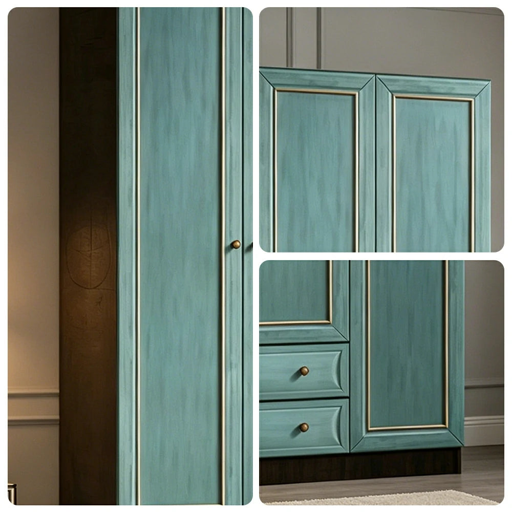 LUXORA Three Door Modular Full Wall Wardrobe Large Capacity Storage Cabinet for Bedroom Walk-In Closet - Blue
