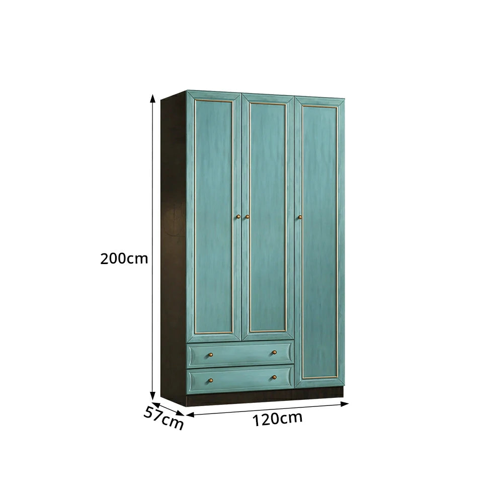 LUXORA Three Door Modular Full Wall Wardrobe Large Capacity Storage Cabinet for Bedroom Walk-In Closet - Blue