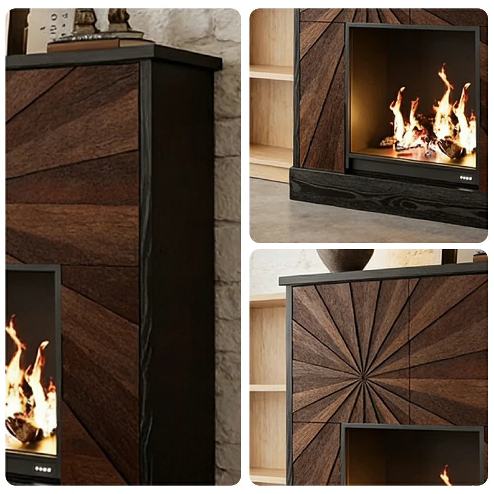 LUXORA Electric Fireplace Storage Cabinet 3D Flame Heater Tempered Glass Wood Grain Console with Storage