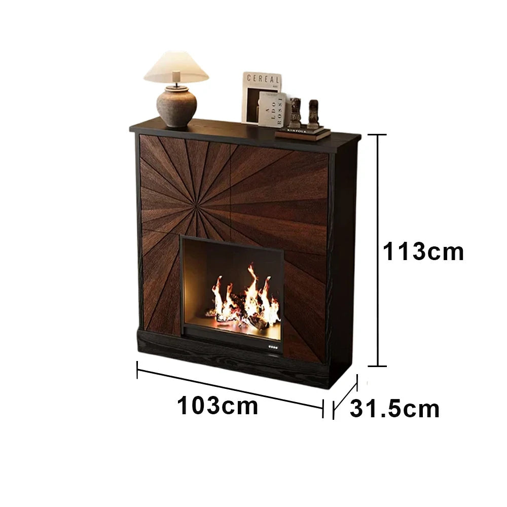 LUXORA Electric Fireplace Storage Cabinet 3D Flame Heater Tempered Glass Wood Grain Console with Storage