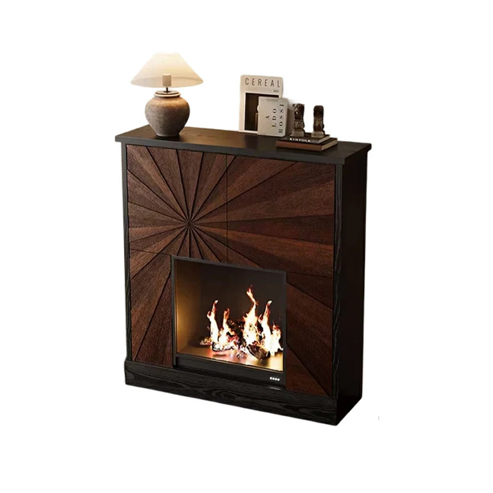 LUXORA Electric Fireplace Storage Cabinet 3D Flame Heater Tempered Glass Wood Grain Console with Storage