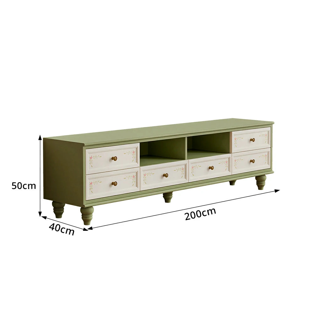LUXORA Vintage Solid Wood TV Cabinet Handcrafted Storage Console for Living Room Entertainment Area - Green