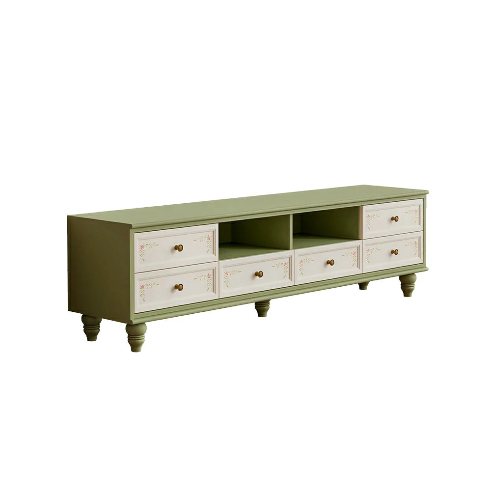 LUXORA Vintage Solid Wood TV Cabinet Handcrafted Storage Console for Living Room Entertainment Area - Green