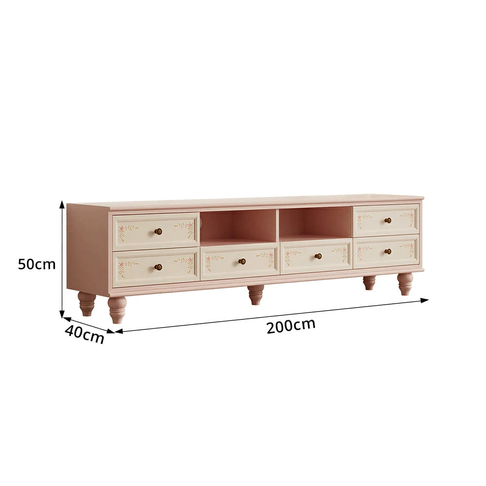 LUXORA Vintage Solid Wood TV Cabinet Handcrafted Storage Console for Living Room Entertainment Area - Pink