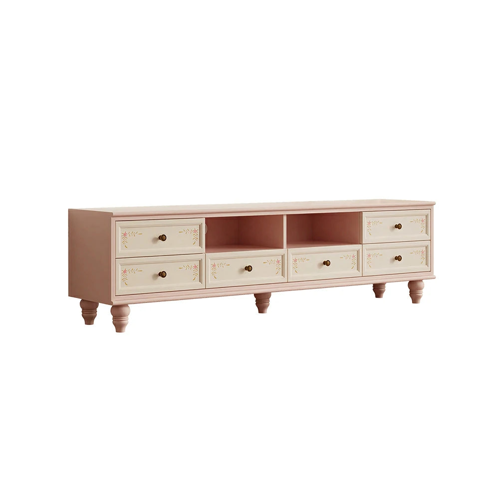 LUXORA Vintage Solid Wood TV Cabinet Handcrafted Storage Console for Living Room Entertainment Area - Pink