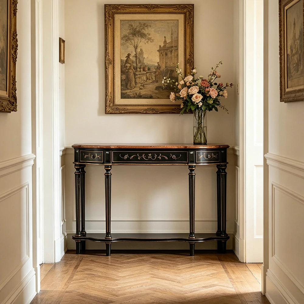 LUXORA Vintage Entryway Console Table Hand-Painted Solid Wood Accent Table for Hallway Living Room - Black