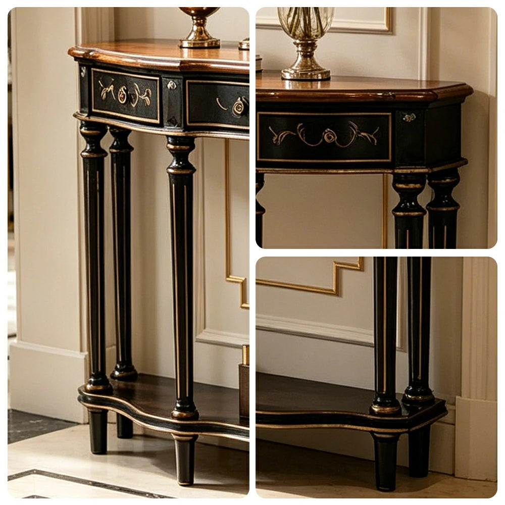LUXORA Vintage Entryway Console Table Hand-Painted Solid Wood Accent Table for Hallway Living Room - Black