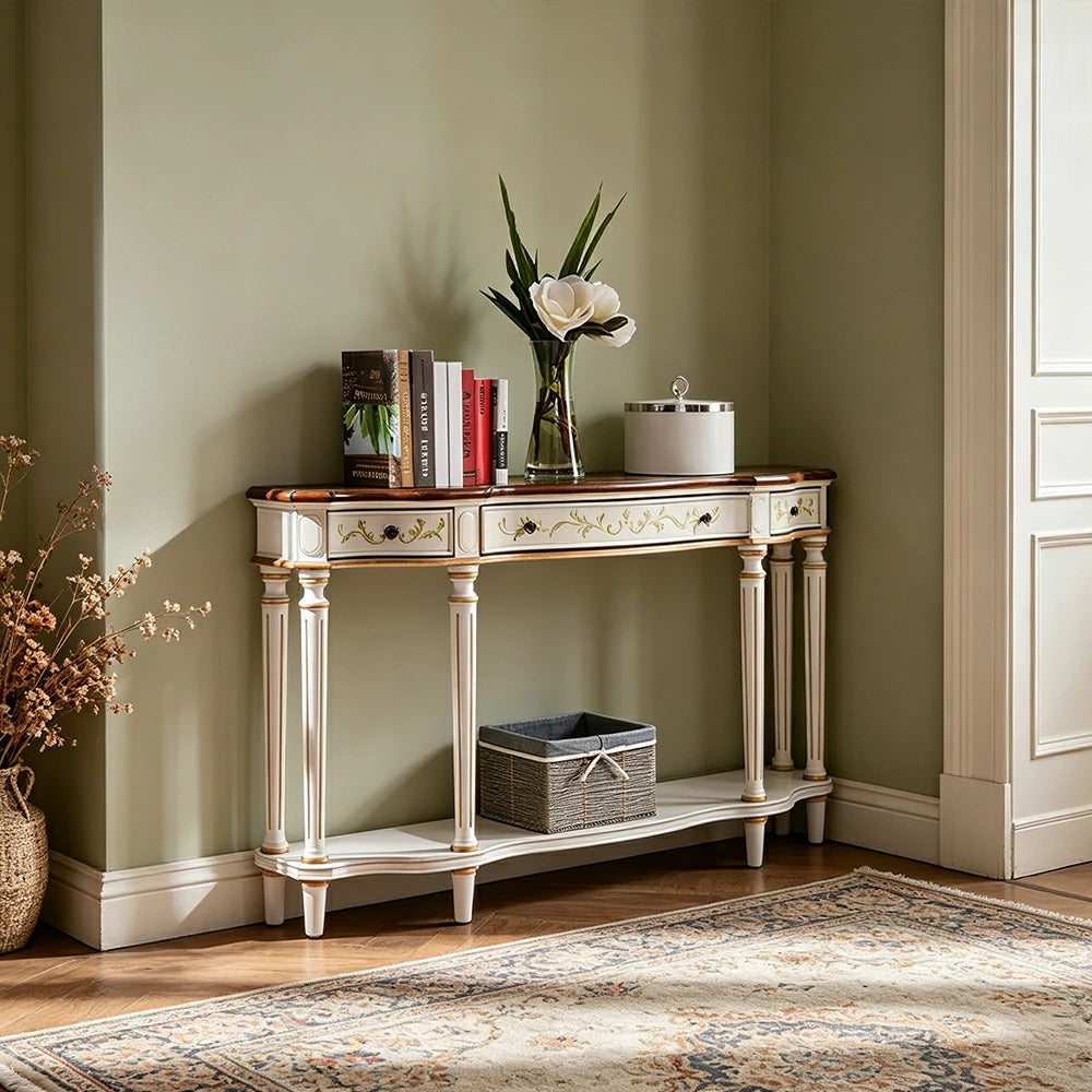 LUXORA Vintage Entryway Console Table Hand-Painted Solid Wood Accent Table for Hallway Living Room - White