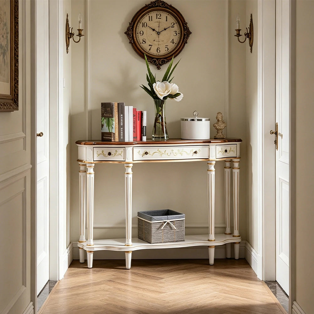 LUXORA Vintage Entryway Console Table Hand-Painted Solid Wood Accent Table for Hallway Living Room - White