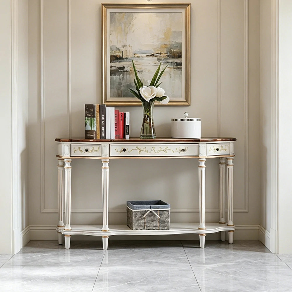 LUXORA Vintage Entryway Console Table Hand-Painted Solid Wood Accent Table for Hallway Living Room - White