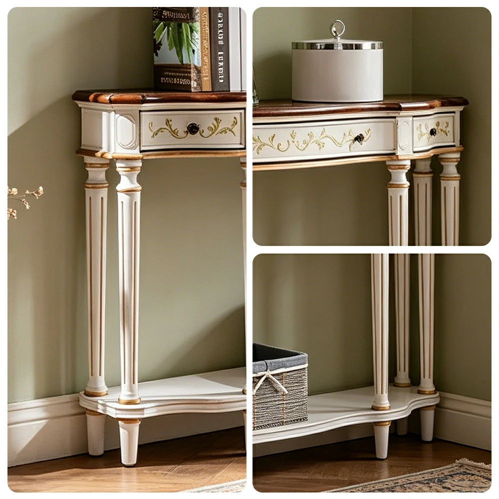 LUXORA Vintage Entryway Console Table Hand-Painted Solid Wood Accent Table for Hallway Living Room - White
