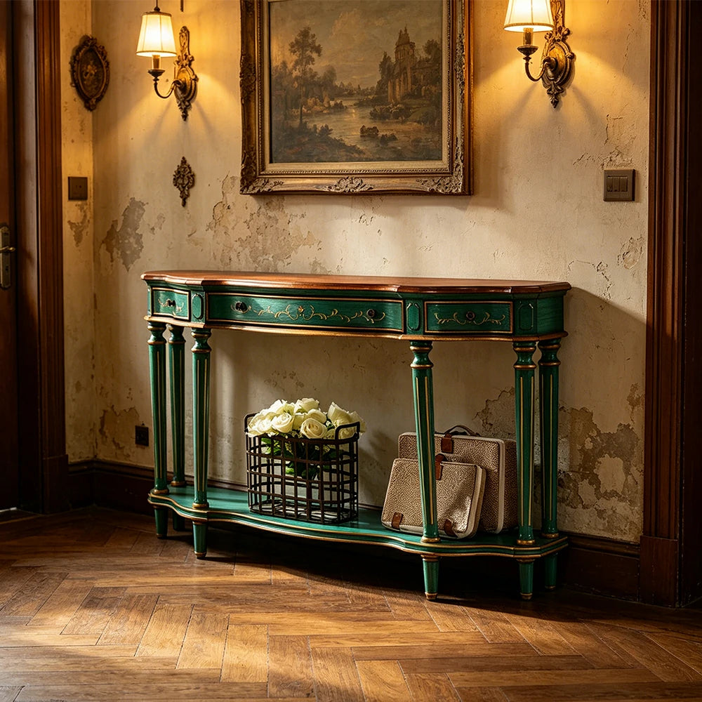 LUXORA Vintage Entryway Console Table Hand-Painted Solid Wood Accent Table for Hallway Living Room - Green