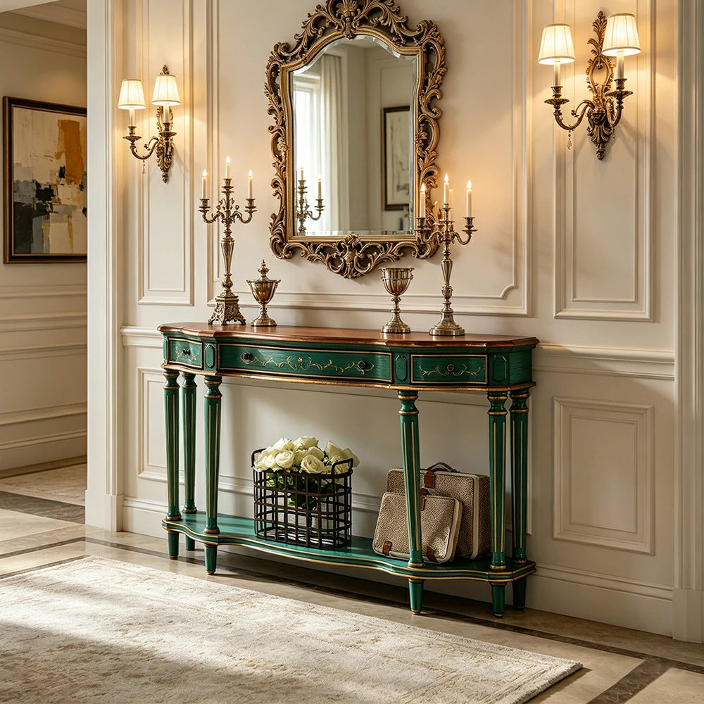 LUXORA Vintage Entryway Console Table Hand-Painted Solid Wood Accent Table for Hallway Living Room - Green