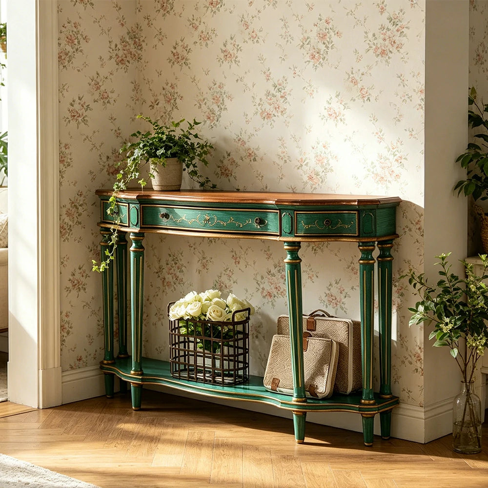 LUXORA Vintage Entryway Console Table Hand-Painted Solid Wood Accent Table for Hallway Living Room - Green