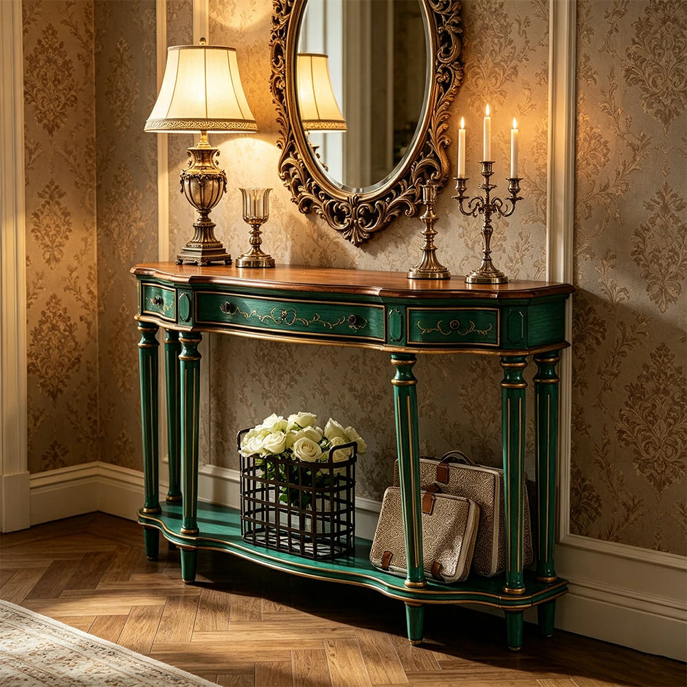 LUXORA Vintage Entryway Console Table Hand-Painted Solid Wood Accent Table for Hallway Living Room - Green