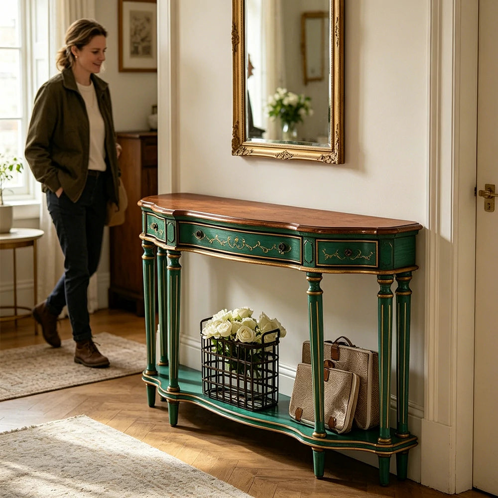LUXORA Vintage Entryway Console Table Hand-Painted Solid Wood Accent Table for Hallway Living Room - Green