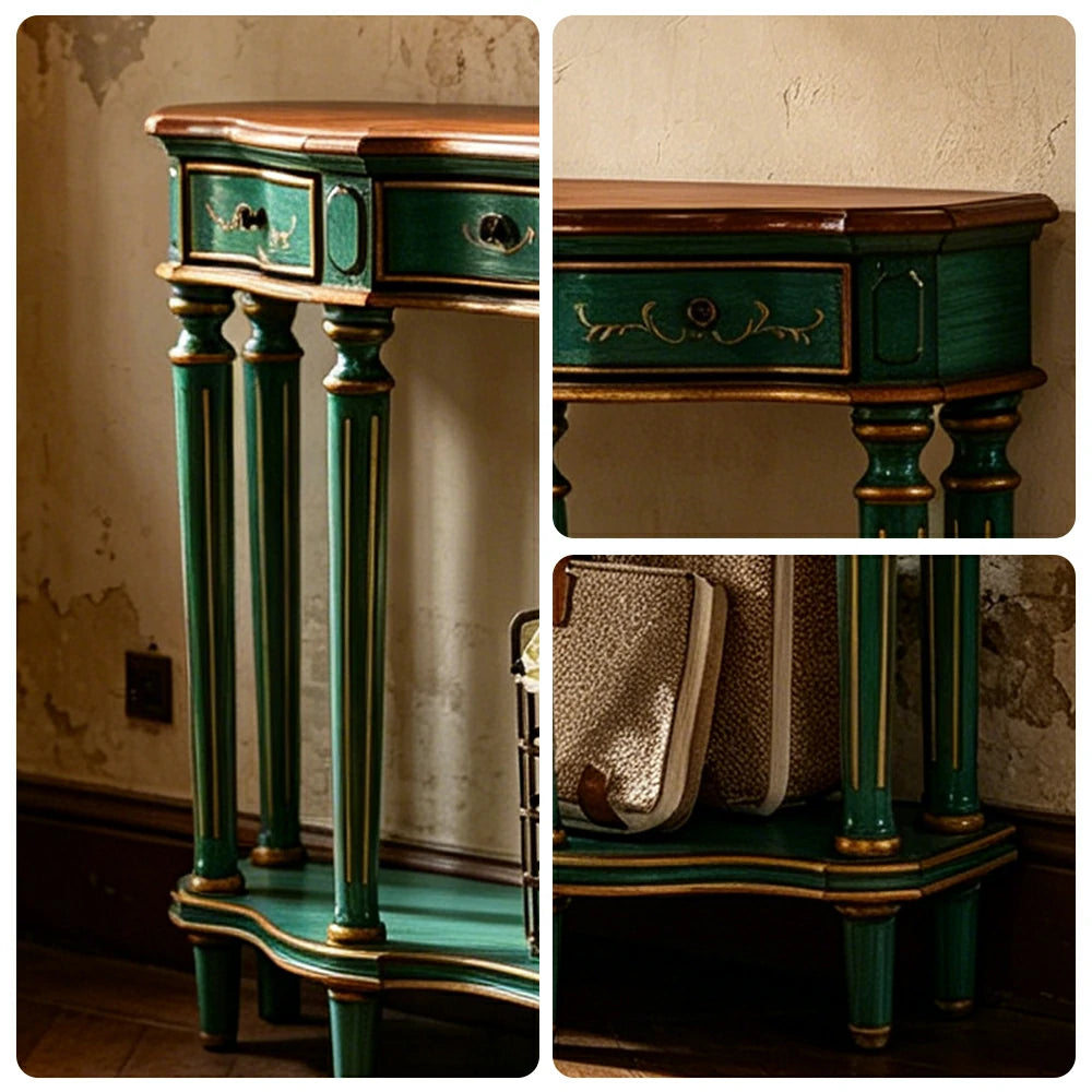 LUXORA Vintage Entryway Console Table Hand-Painted Solid Wood Accent Table for Hallway Living Room - Green
