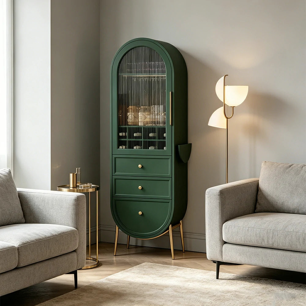 LUXORA Vintage Sideboard Wine Cabinet Metal Frame Storage Unit for Living Room Dining Room - Green