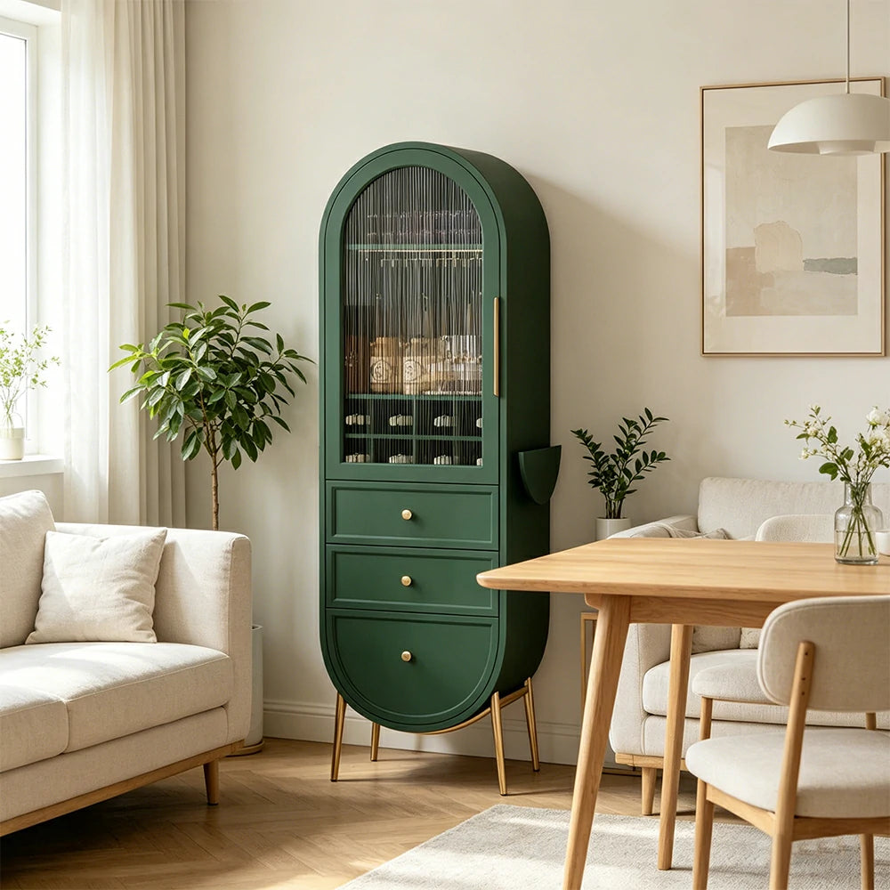 LUXORA Vintage Sideboard Wine Cabinet Metal Frame Storage Unit for Living Room Dining Room - Green