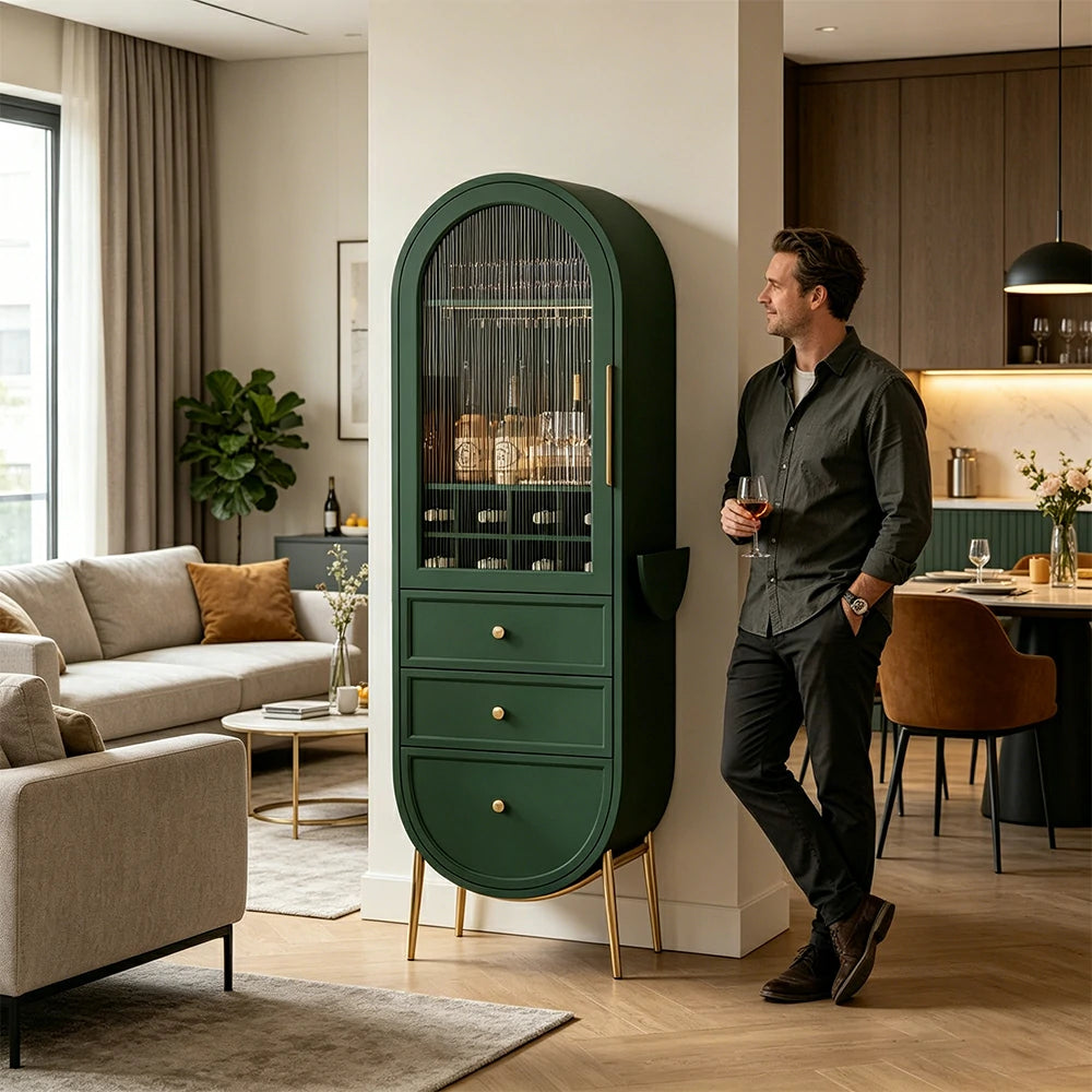 LUXORA Vintage Sideboard Wine Cabinet Metal Frame Storage Unit for Living Room Dining Room - Green