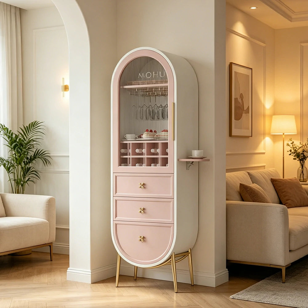 LUXORA Vintage Sideboard Wine Cabinet Metal Frame Storage Unit for Living Room Dining Room - Pink