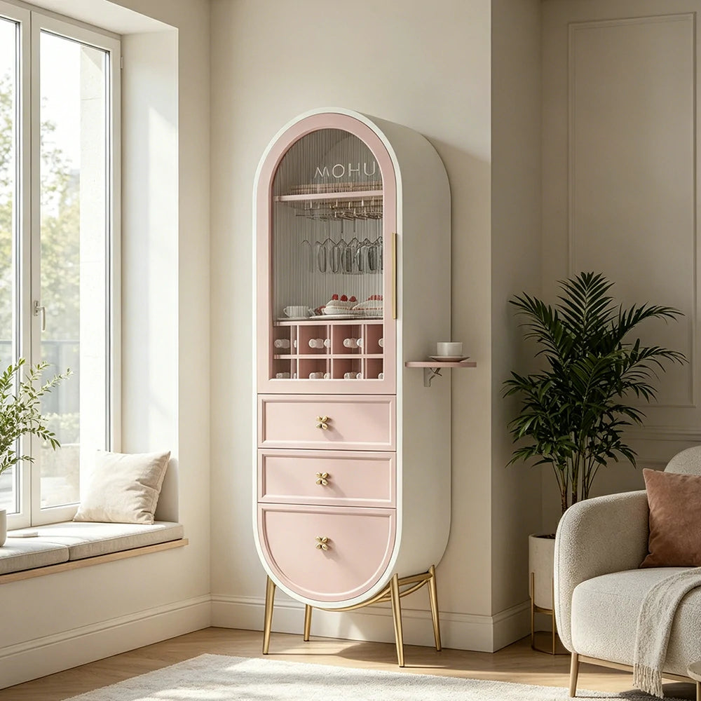LUXORA Vintage Sideboard Wine Cabinet Metal Frame Storage Unit for Living Room Dining Room - Pink
