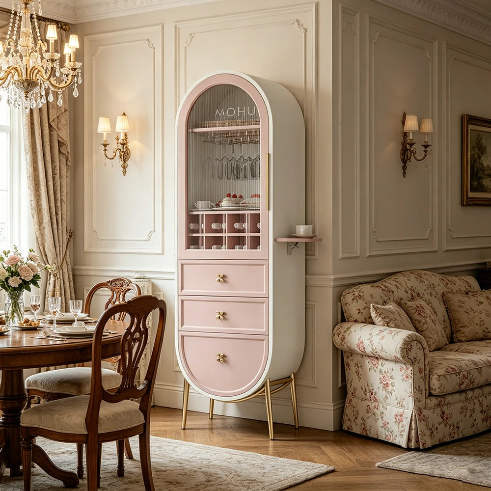 LUXORA Vintage Sideboard Wine Cabinet Metal Frame Storage Unit for Living Room Dining Room - Pink