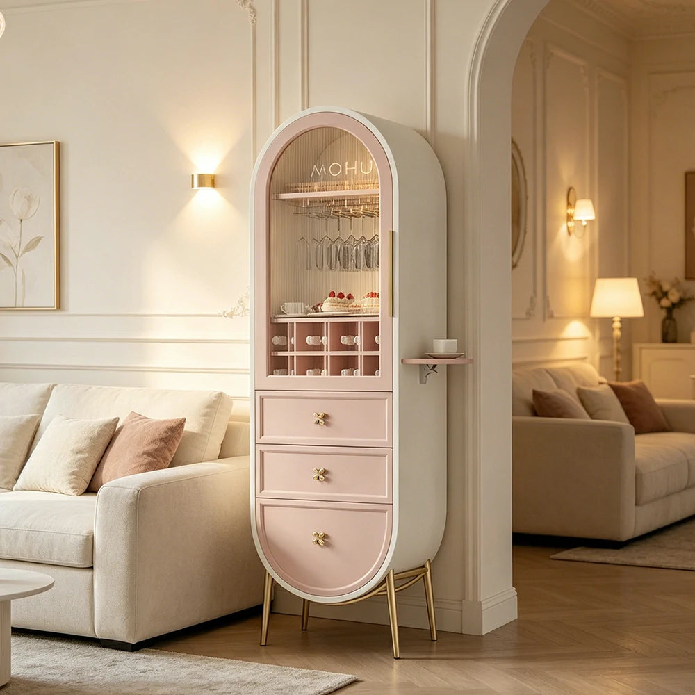 LUXORA Vintage Sideboard Wine Cabinet Metal Frame Storage Unit for Living Room Dining Room - Pink