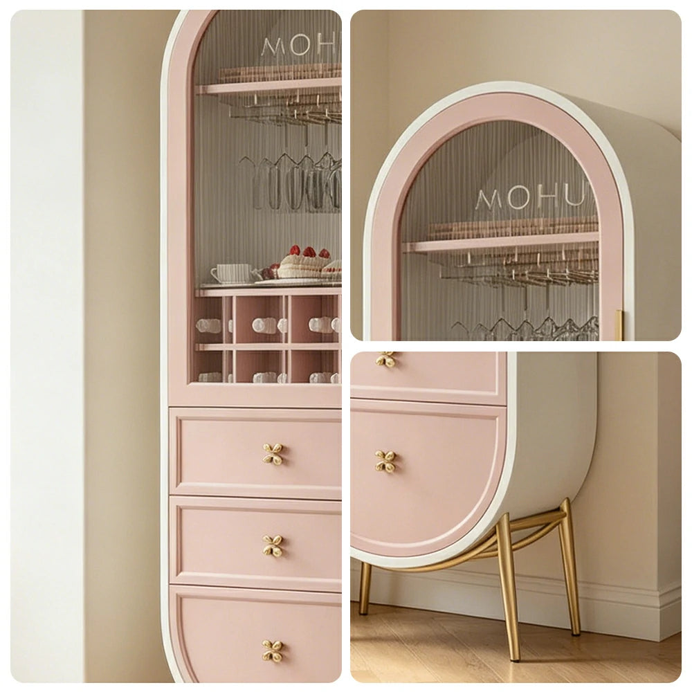 LUXORA Vintage Sideboard Wine Cabinet Metal Frame Storage Unit for Living Room Dining Room - Pink