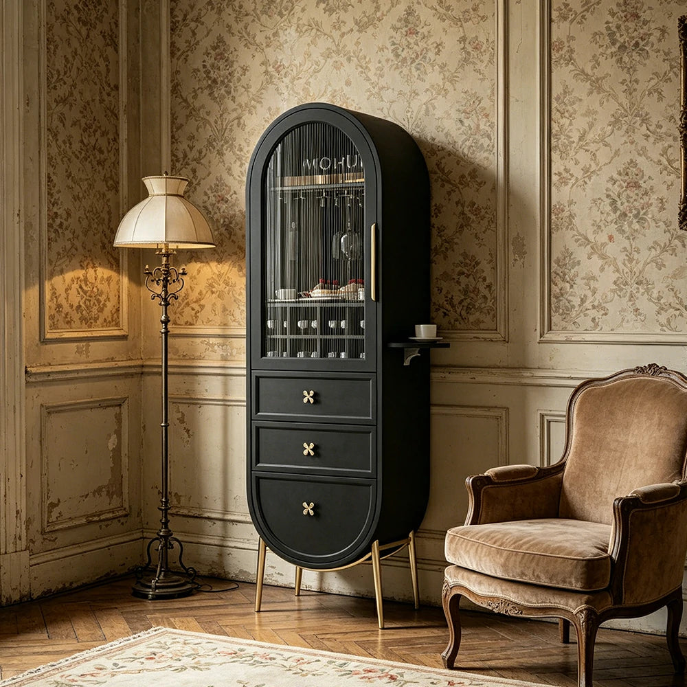 LUXORA Vintage Sideboard Wine Cabinet Metal Frame Storage Unit for Living Room Dining Room - Black