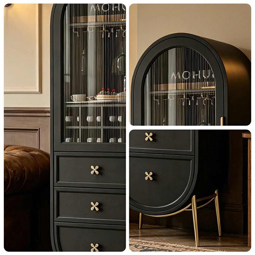 LUXORA Vintage Sideboard Wine Cabinet Metal Frame Storage Unit for Living Room Dining Room - Black